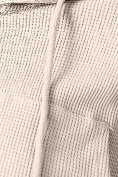 Waffle-Knit Drawstring Zip Up Hoodie - Trendsi - Flyclothing LLC