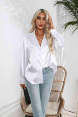 Lapel Collar Button Up Long Sleeve Shirt - Trendsi