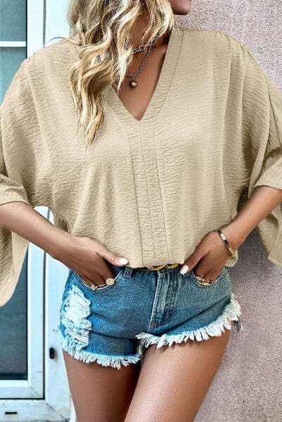 V-Neck Flutter Sleeve Blouse - Trendsi - Flyclothing LLC