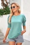 Round Neck Lantern Sleeve Blouse - Trendsi