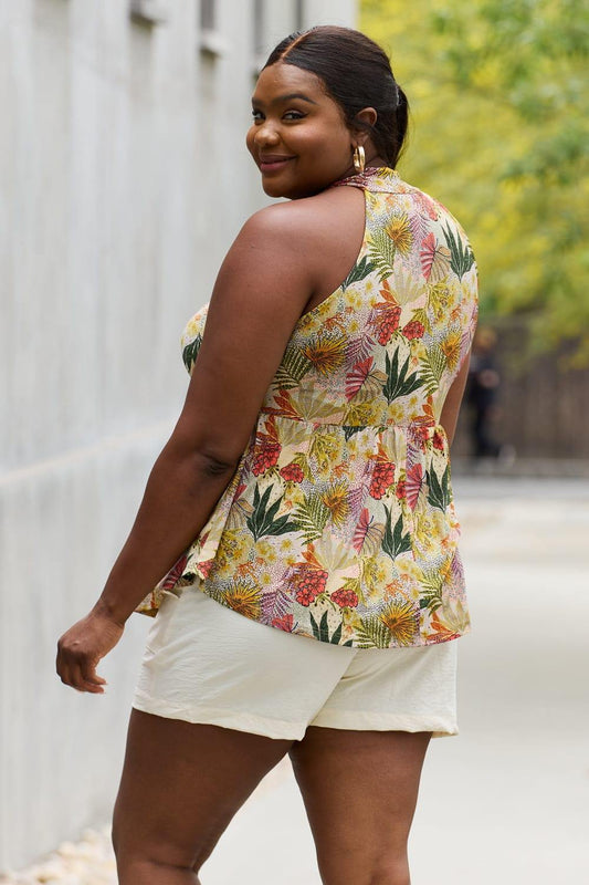 Be Stage Full Size Floral Halter Top in Green - Trendsi