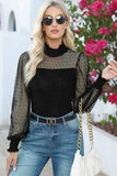 Mesh Long Sleeve Velvet Bodysuit - Trendsi - Flyclothing LLC
