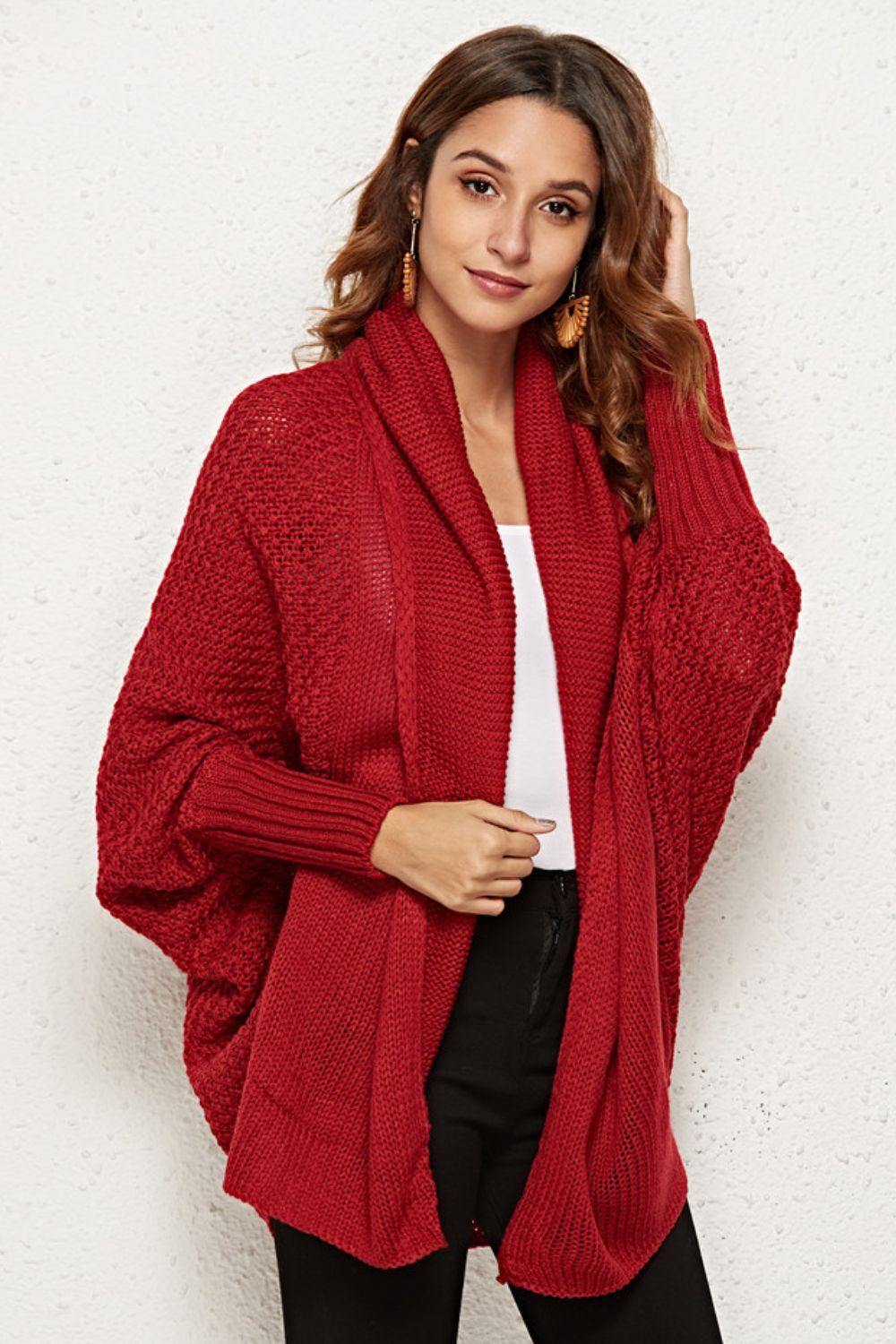 Open Front Dolman Sleeve Longline Cardigan - Trendsi