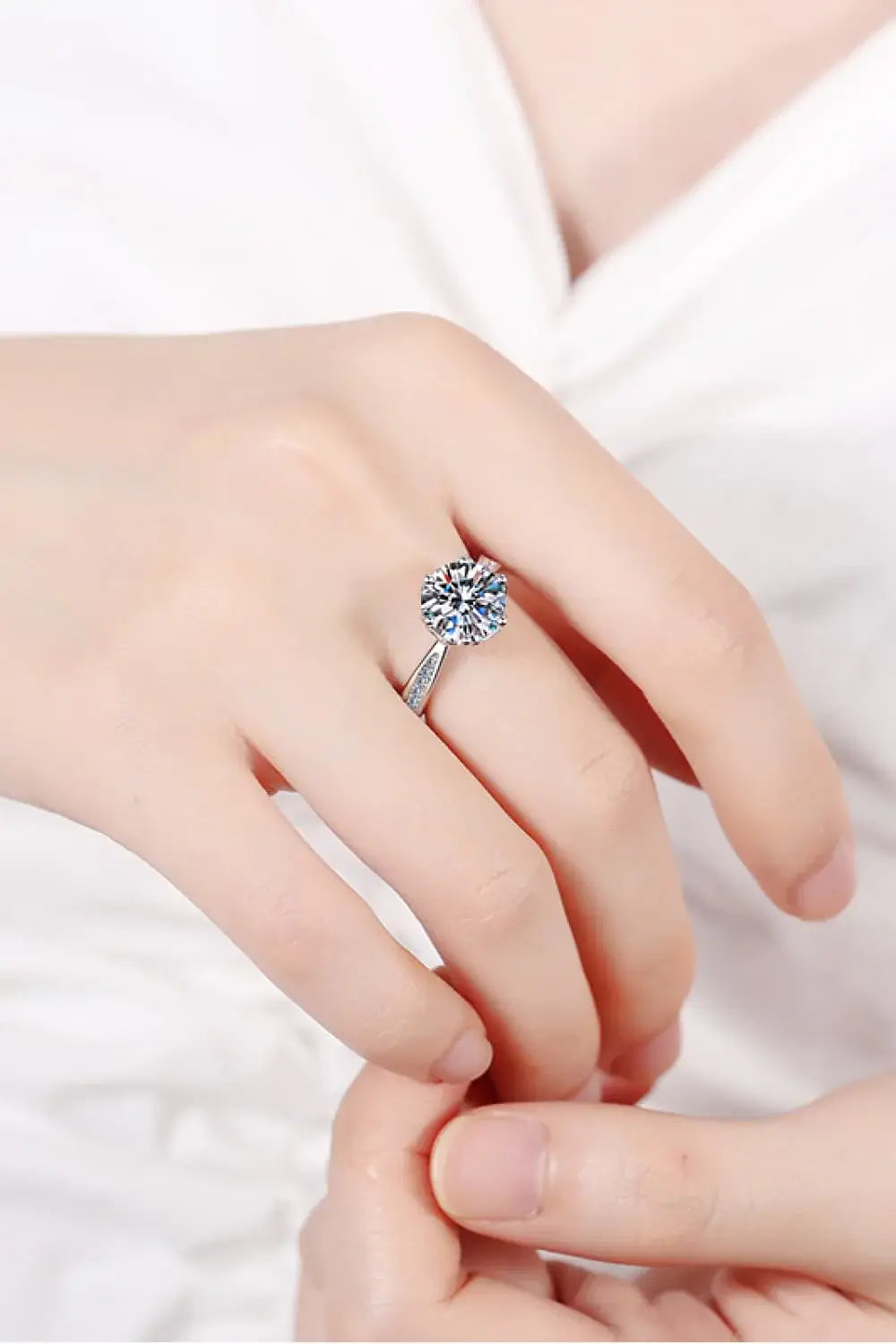 3 Carat Moissanite Rhodium-Plated Side Stone Ring - Trendsi - Flyclothing LLC