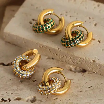 Titanium Steel Inlaid Zircon Double-Hoop Earrings - Trendsi - Flyclothing LLC