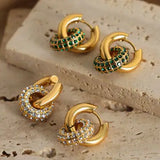Titanium Steel Inlaid Zircon Double-Hoop Earrings - Trendsi - Flyclothing LLC