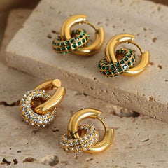 Titanium Steel Inlaid Zircon Double-Hoop Earrings - Flyclothing LLC