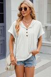 Eyelet Drawstring Hooded Short Sleeve Blouse - Trendsi - Flyclothing LLC