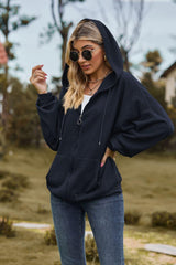 Cable-Knit Long Sleeve Hooded Jacket - Trendsi