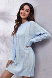 Cable-Knit Round Neck Sweater Dress - Trendsi - Flyclothing LLC
