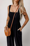 Smocked Square Neck Wide Leg Jumpsuit with Pockets - Trendsi - Flyclothing LLC