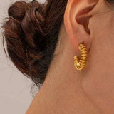 18K Gold-Plated Stainless Steel C-Hoop Earrings - Trendsi - Flyclothing LLC