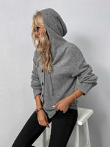 Button-Down Long Sleeve Hooded Sweater - Trendsi - Flyclothing LLC
