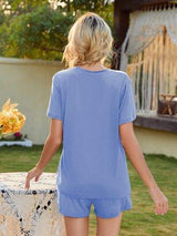 V-Neck Short Sleeve Top and Pocketed Shorts Lounge Set - Trendsi - Flyclothing LLC