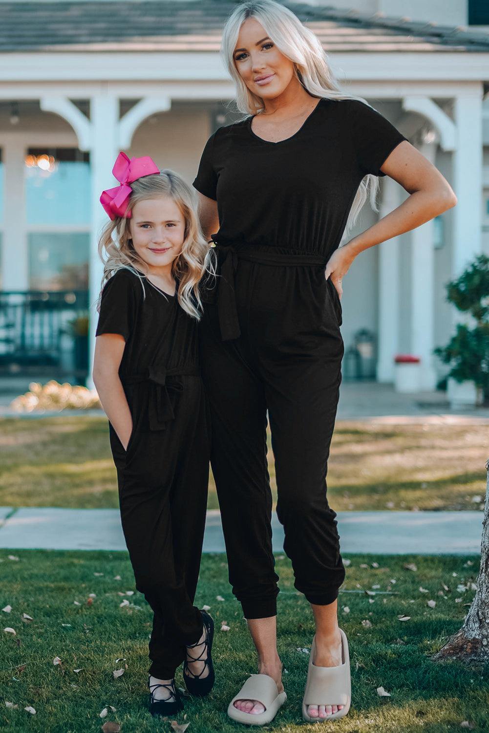 Belted V-Neck Jogger Jumpsuit - Trendsi