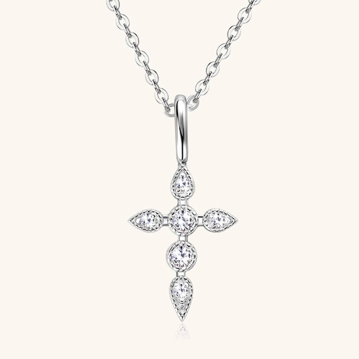 925 Sterling Silver Moissanite Cross Pendant Necklace - Trendsi