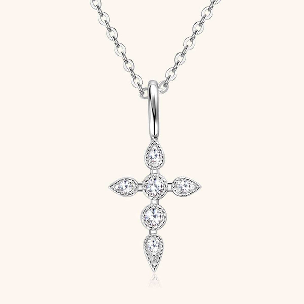 925 Sterling Silver Moissanite Cross Pendant Necklace - Trendsi - Flyclothing LLC