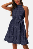 Printed Tie Waist Frill Trim Dress - Trendsi - Flyclothing LLC