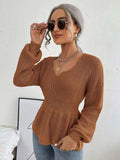 Notched Dropped Shoulder Knit Top - Trendsi - Flyclothing LLC