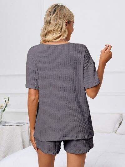 Notched Short Sleeve and Shorts Lounge Set - Trendsi - Flyclothing LLC