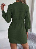 Buttoned Cable-Knit V-Neck Sweater Dress - Trendsi - Flyclothing LLC