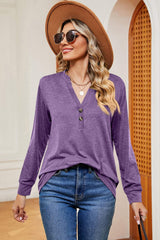 Notched Long Sleeve T-Shirt - Trendsi - Flyclothing LLC