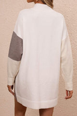 Color Block Mock Neck Dropped Shoulder Sweater Dress - Trendsi - Flyclothing LLC