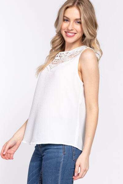 ACTIVE BASIC Round Neck Lace Patch Texture Tank - Trendsi - Flyclothing LLC