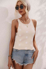 Polka Dot Round Neck Knit Tank - Trendsi - Flyclothing LLC
