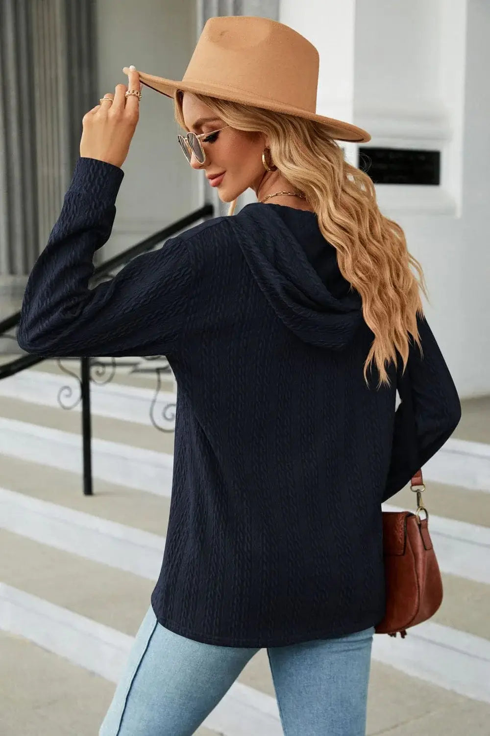 Cable-Knit Long Sleeve Hoodie - Trendsi - Flyclothing LLC