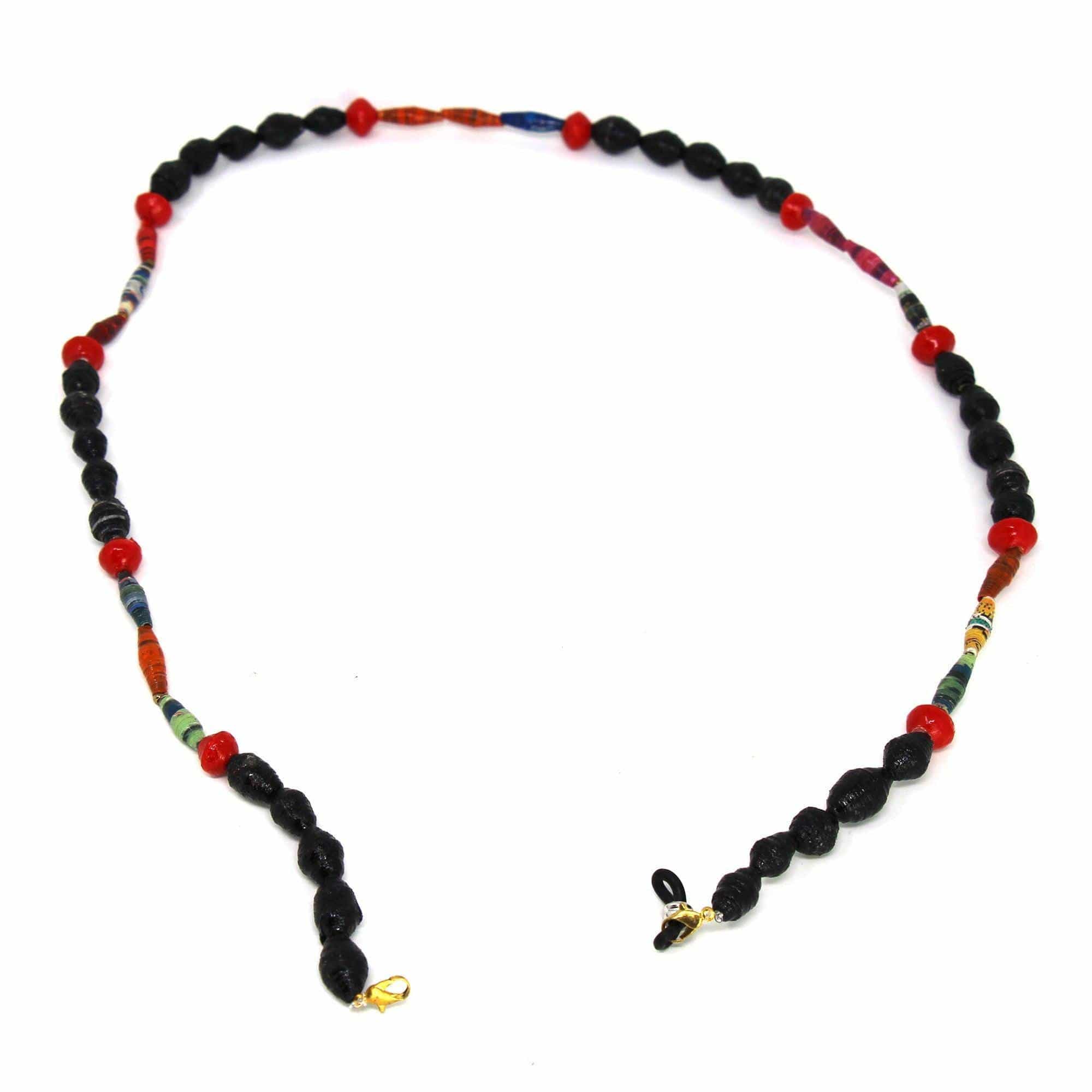 Face Mask/Eyeglass Paper Bead Chain, Black and Red - Creative Alternatives