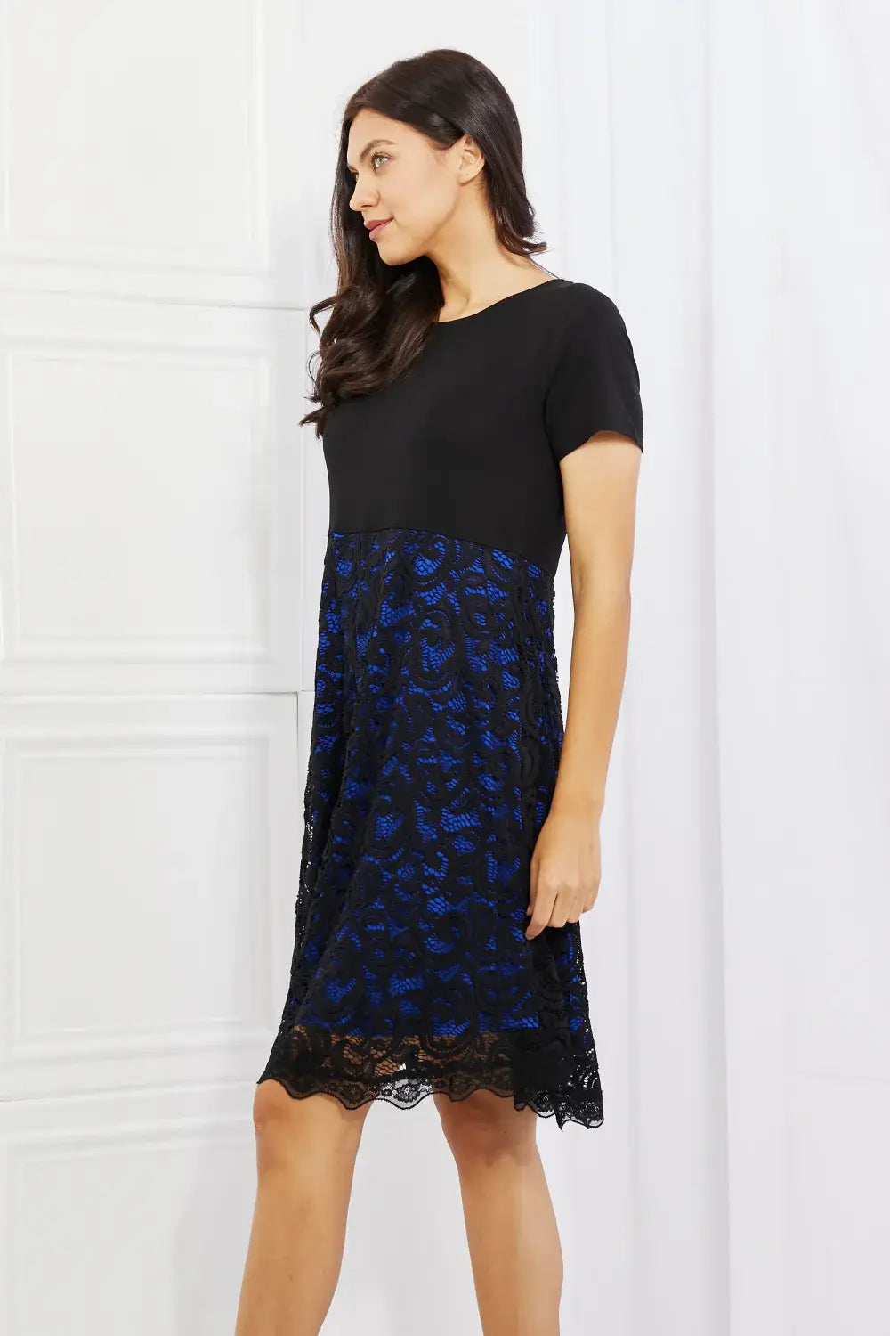 Yelete Full Size Contrasting Lace Midi Dress - Trendsi - Flyclothing LLC