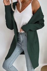 Ribbed Open Front Hooded Cardigan with Pockets - Trendsi - Flyclothing LLC