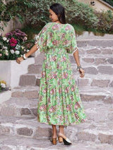 Smocked Floral V-Neck Short Sleeve Dress - Trendsi - Flyclothing LLC