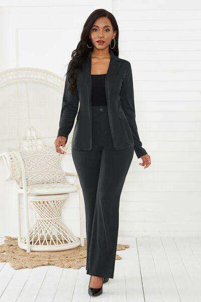 Lapel Collar Long Sleeve Blazer and Pants Set - Trendsi - Flyclothing LLC