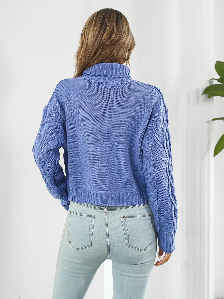 Turtleneck Dropped Shoulder Sweater - Trendsi - Flyclothing LLC