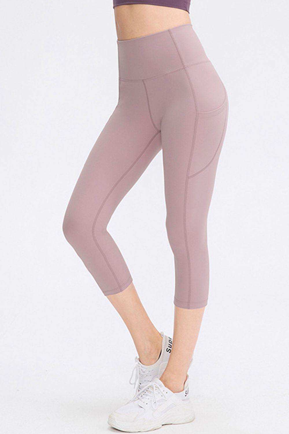 Wide Waistband Cropped Active Leggings with Pockets - Trendsi - Flyclothing LLC