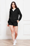 Zip Up Drawstring Hoodie and Shorts Set - Flyclothing LLC