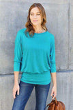 Basic Bae Full Size Round Neck Batwing Sleeve Blouse - Trendsi - Flyclothing LLC