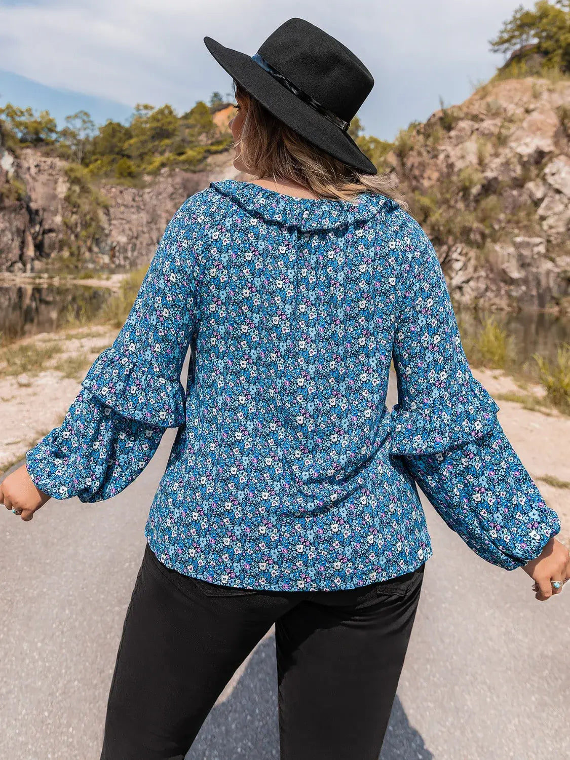 Plus Size Tie Neck Ruffled Blouse - Trendsi - Flyclothing LLC