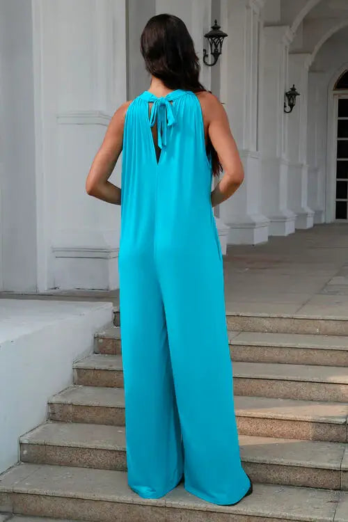 Double Take Full Size Tie Back Cutout Sleeveless Jumpsuit - Trendsi - Flyclothing LLC