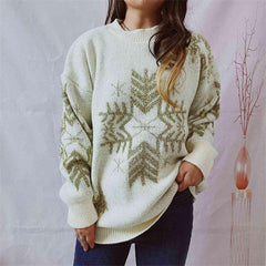 Snowflake Pattern Long Sleeve Sweater - Flyclothing LLC