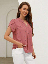 Heart Print Notched Petal Sleeve Blouse - Trendsi - Flyclothing LLC