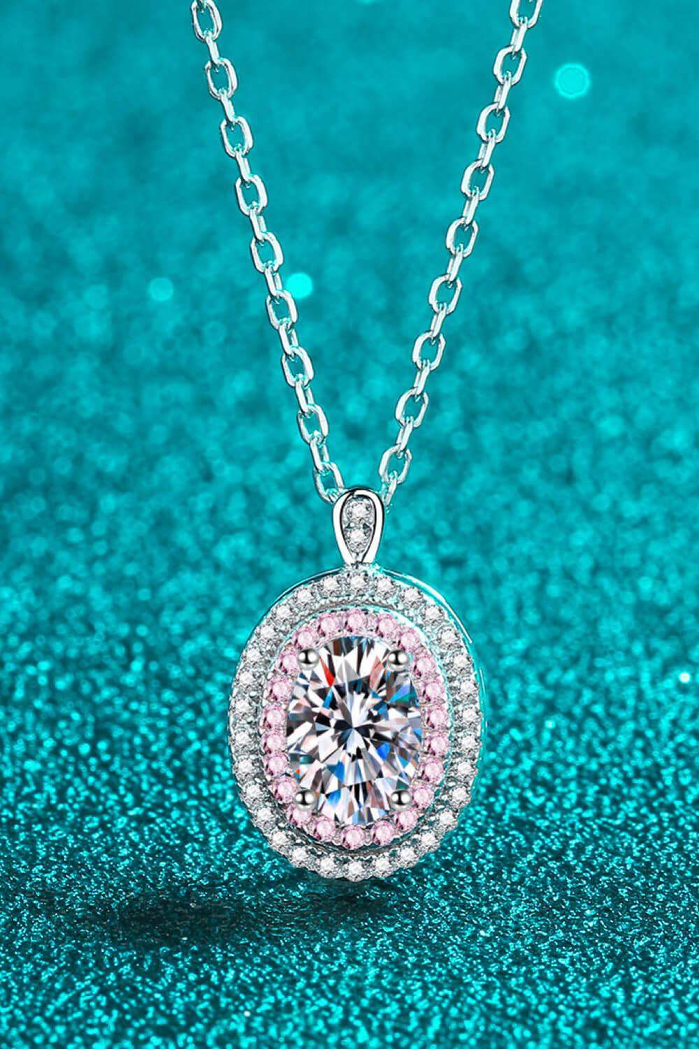 925 Sterling Silver Rhodium-Plated 1 Carat Moissanite Pendant Necklace - Trendsi - Flyclothing LLC