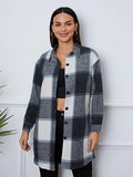 Plaid Button Up Collared Neck Outerwear - Trendsi