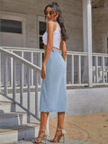 Button Down Denim Skirt - Trendsi - Flyclothing LLC
