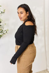 Culture Code Full Size Ribbed Surplice Cold Shoulder Top - Trendsi