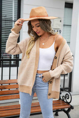 Striped V-Neck Dropped Shoulder Button-Up Cardigan - Trendsi - Flyclothing LLC
