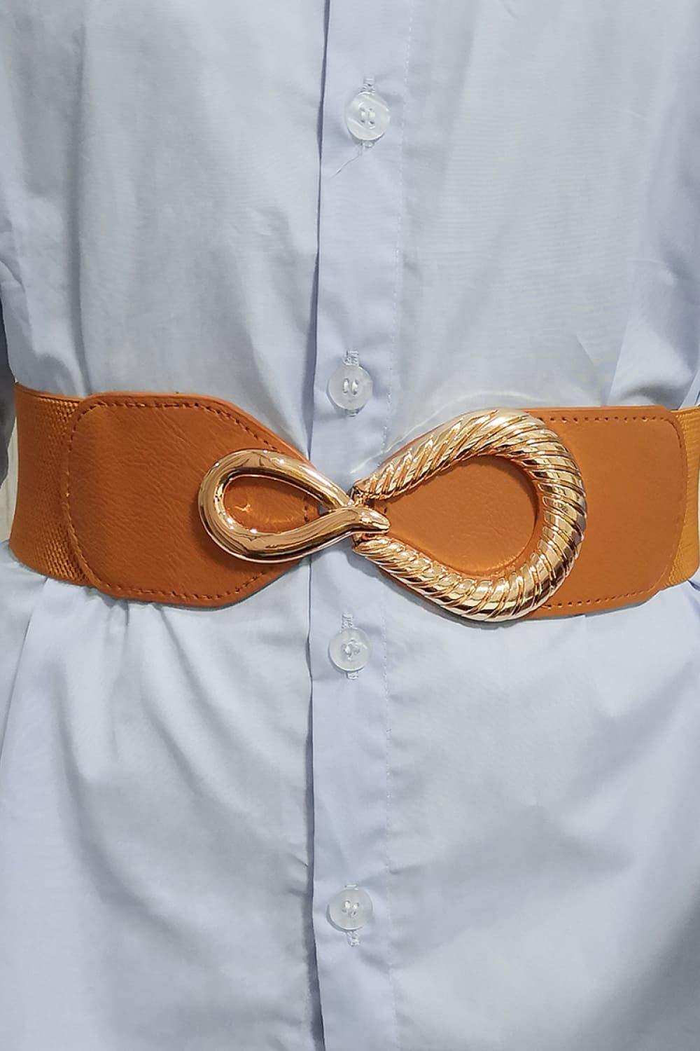 Ribbed Alloy Buckle Elastic Belt - Trendsi - Flyclothing LLC