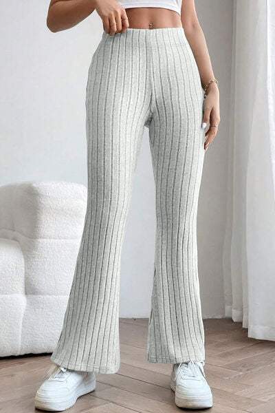 Basic Bae Full Size Ribbed High Waist Flare Pants - Trendsi - Flyclothing LLC